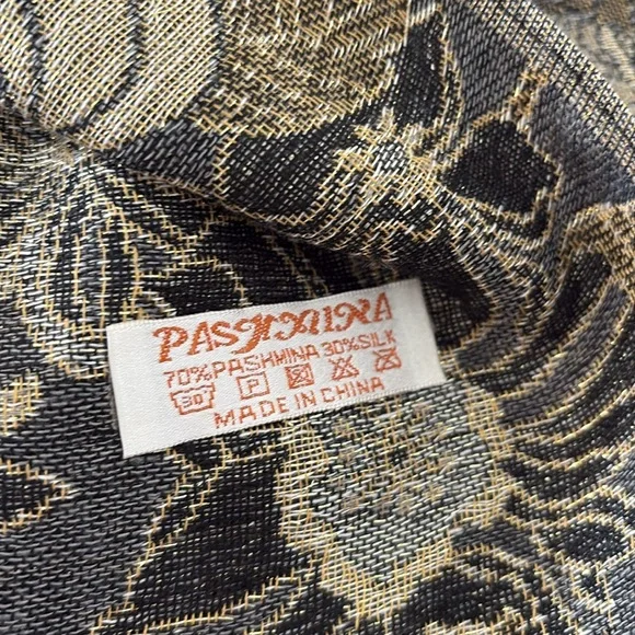Pashmina Black and Gold Floral Scarf - Picture 4 of 5